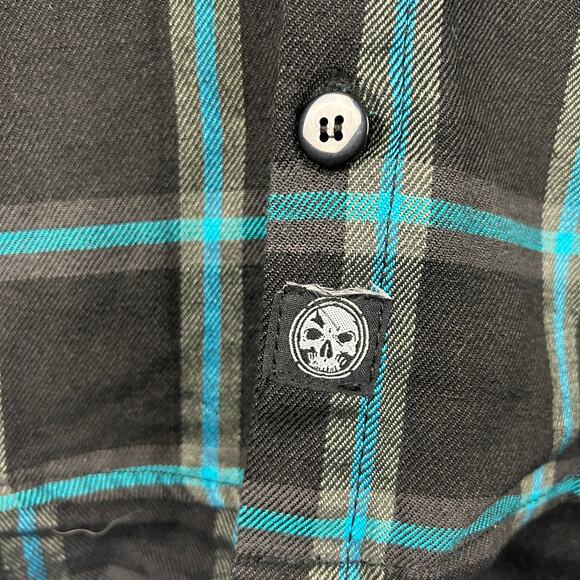 Demons Behind Me Flannel Button Up Shirt Teal/Black Plaid Men's Size 4XL - Picture 5 of 12